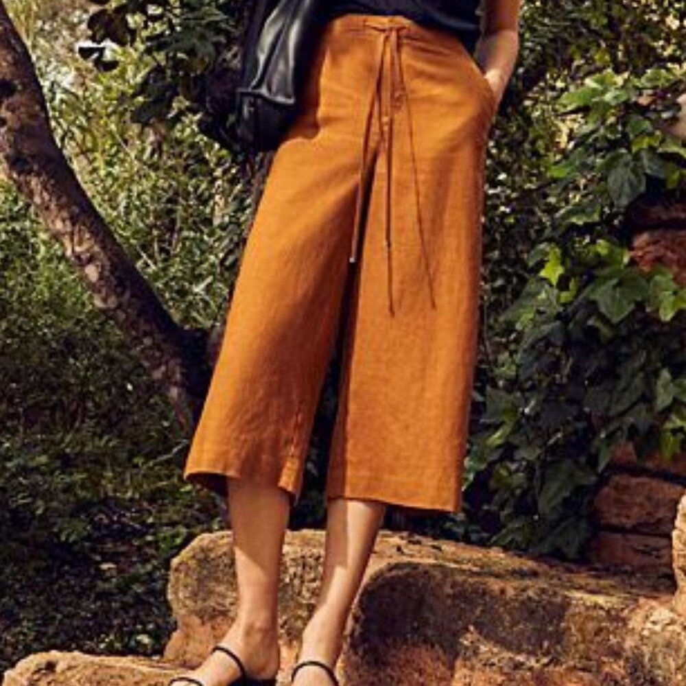 Contemporaine Brown Linen Pants with Tie Waist